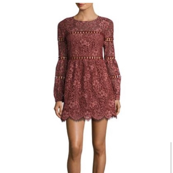 For Love and Lemons Theodora Mauve Bell Sleeve Lace Dress - Picture 1 of 7